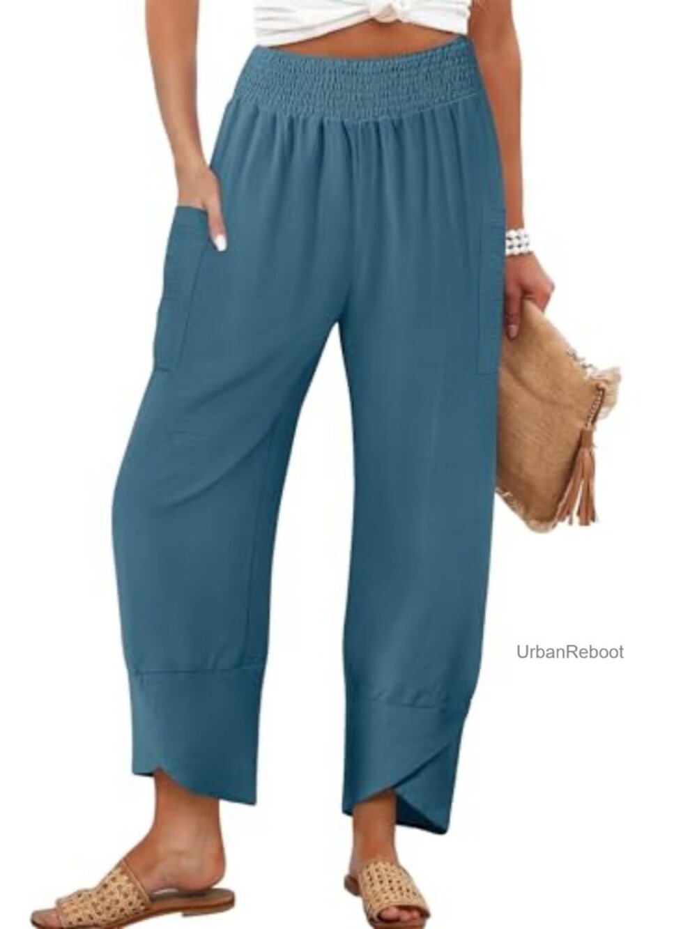 High Waisted Wide Leg Linen Pants with Pockets Casual Flowy Trousers